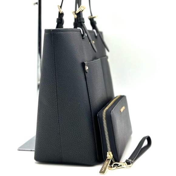 Michael Kors Jet Set Medium Pocket Tote Bag & Continental Wallet Wristlet Black - Picture 6 of 13